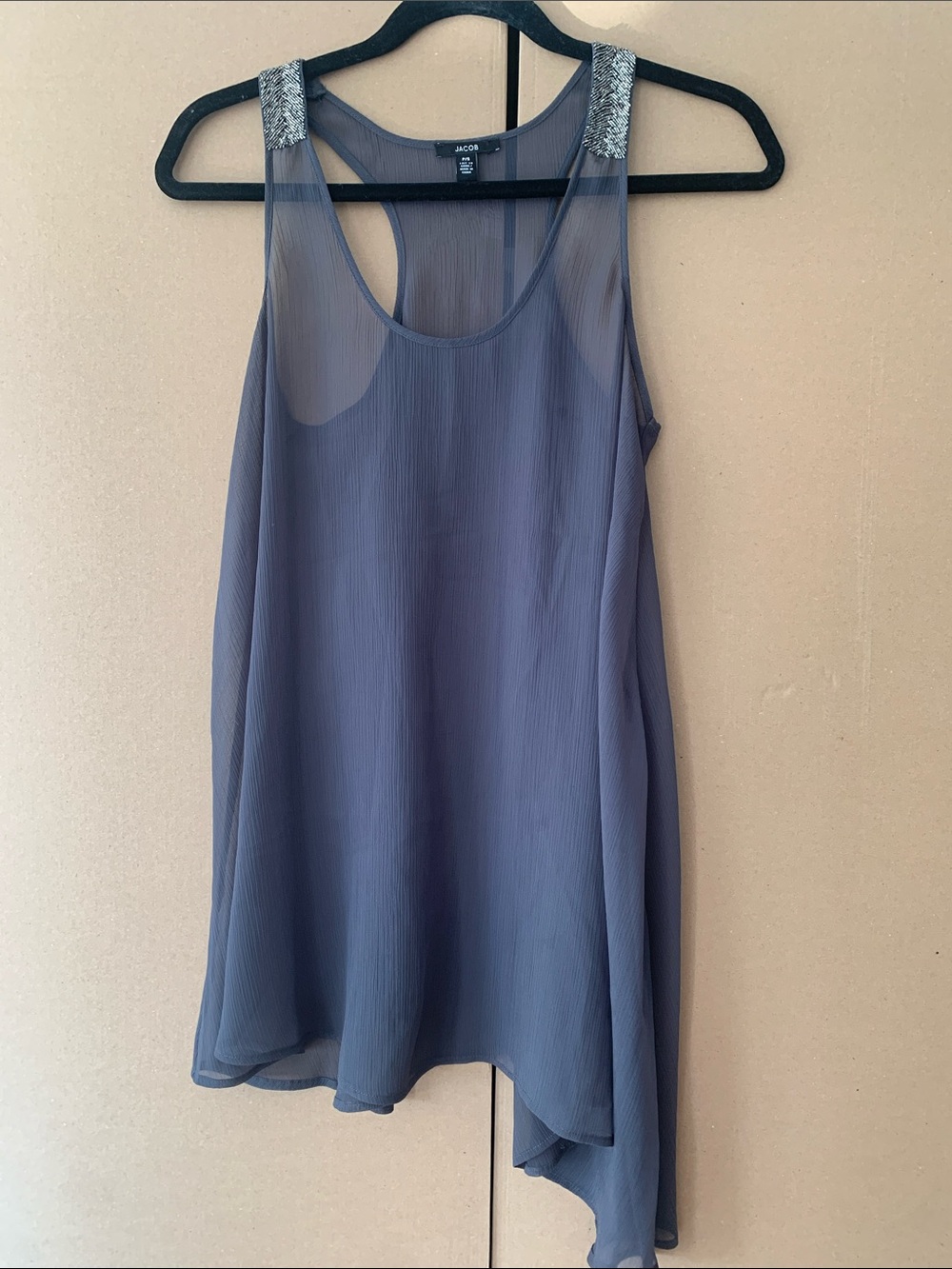 JACOB bebe Sheer Slate Gray Chiffon Camisole with Embellished Straps